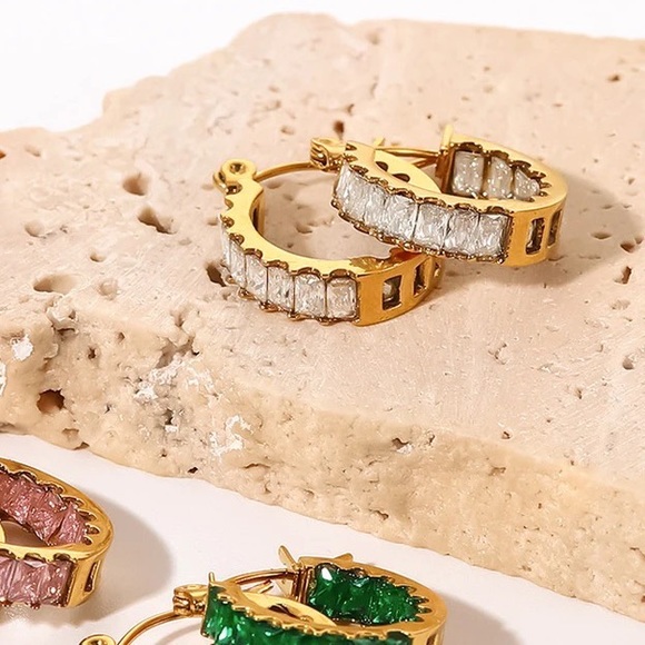 ◾️18K Gold Plated Marquis 3A CZ Crystal Hoop Earrings - Picture 10 of 13